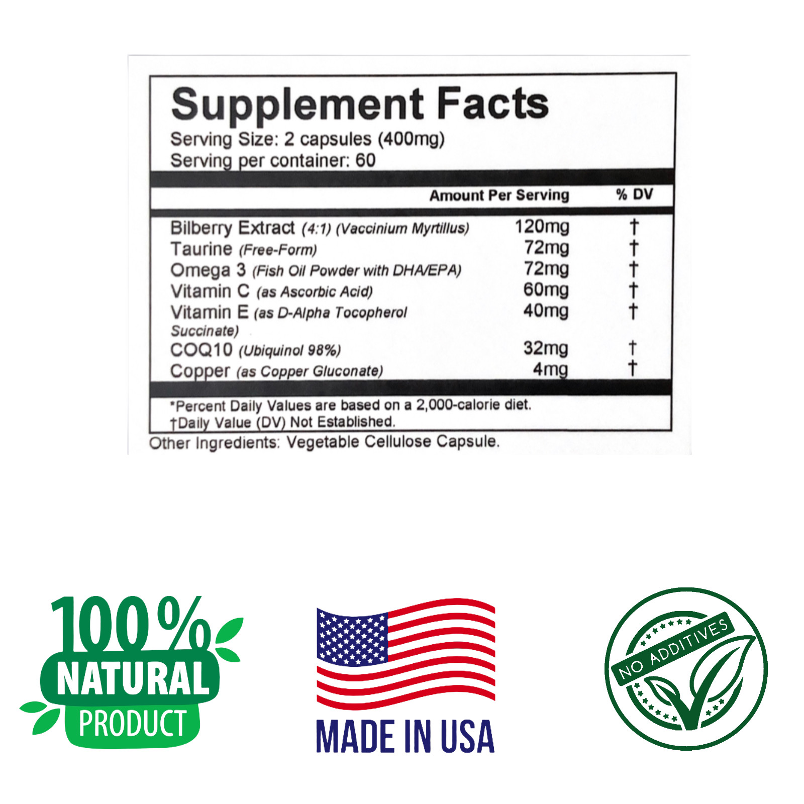 EYE CARE, 120 Capsules, Eye Vision Health, Bilberry Extract, Omega 3, Taurine.