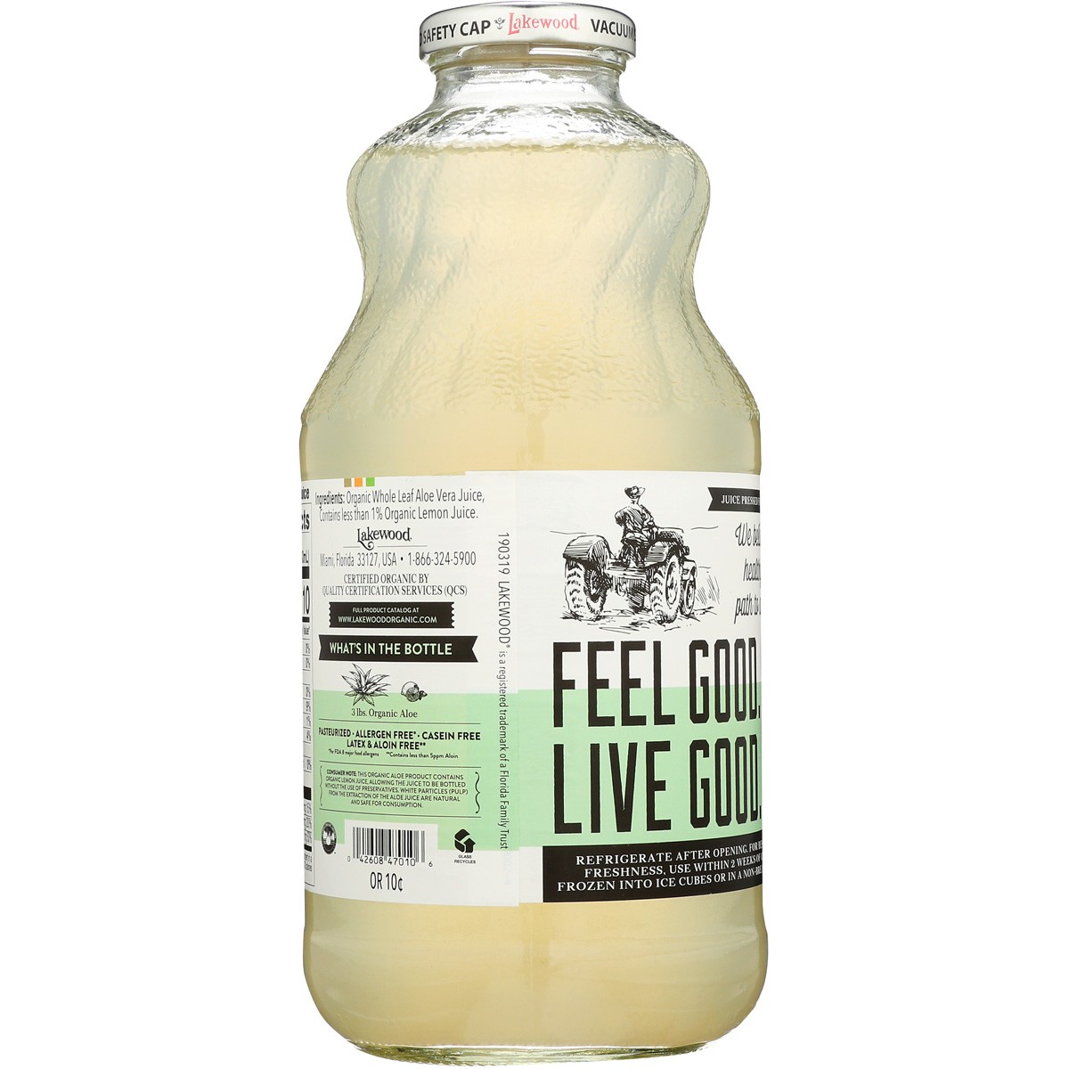 Organic Lakewood Pure Whole Leaf Aloe Juice Lemon 32 Fl Oz 1 Pack