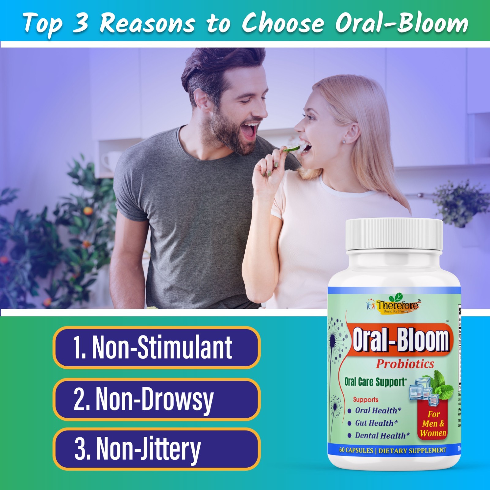 Oral-Bloom Probiotic Capsules for Oral Health, Gut Support & Fresh Breath-60ct