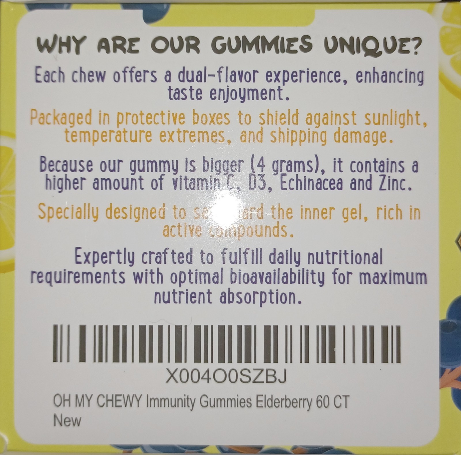 Oh My Chewy Elderberry Gummies Immunity Support Real Honey & Lemon Kids 60CT
