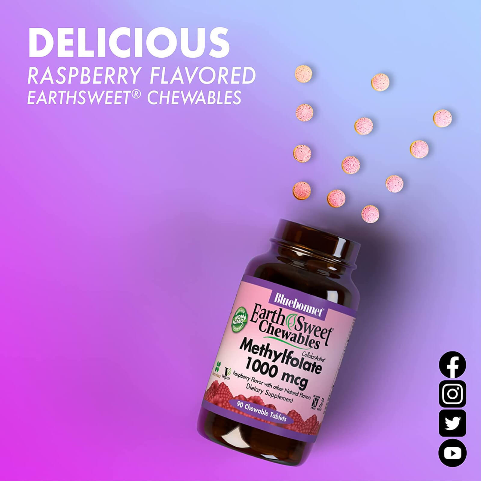 Bluebonnet Earth Sweet Cellular Active Methylfolate 1000 Mcg 90 Tablets