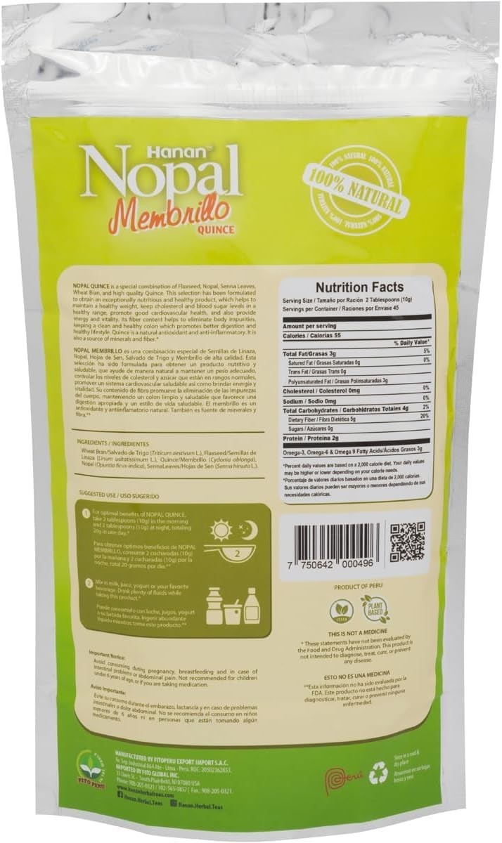 Nopal Mix Quince (Membrillo) – 100% Natural High Fiber Blend – Detox & Digestion