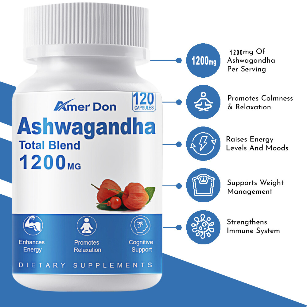 Ashwagandha Root Powder Extract Withania Somnifera 1200mg 120Caps Anxiety Relief