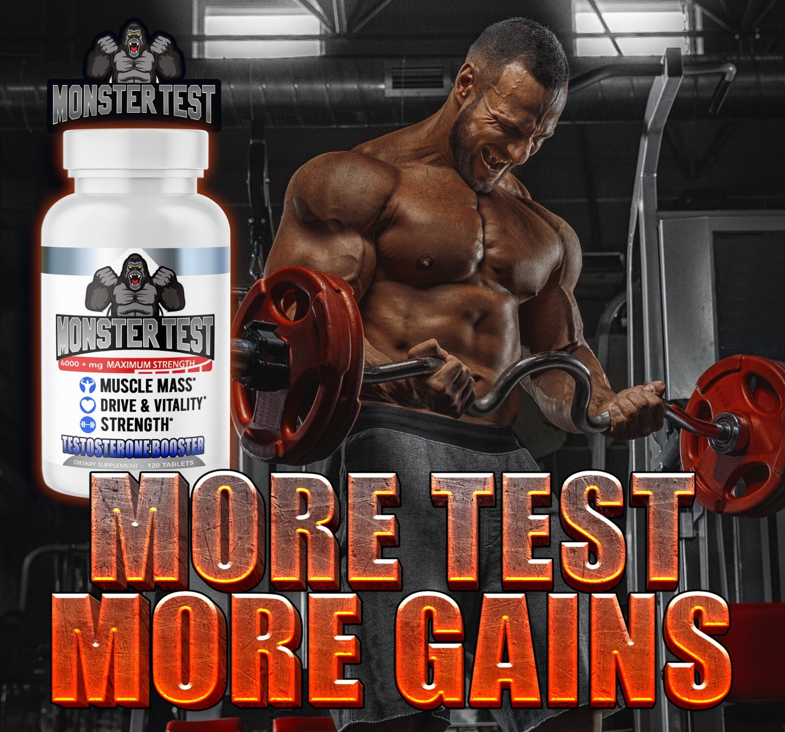 Test Booster Monster Test 120ct + Monster Just Tribulus Angry Supplements 2pk