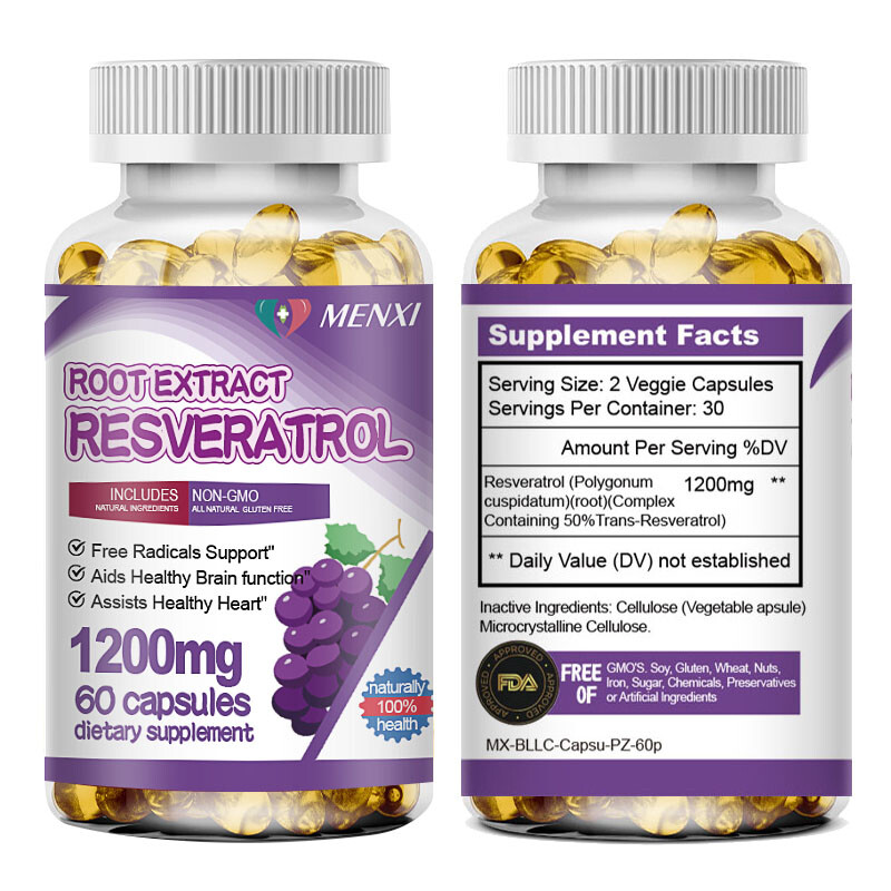 Resveratrol Capsules 1200mg Serving Vegan Capsules Anit-Aging and Cardiovascular