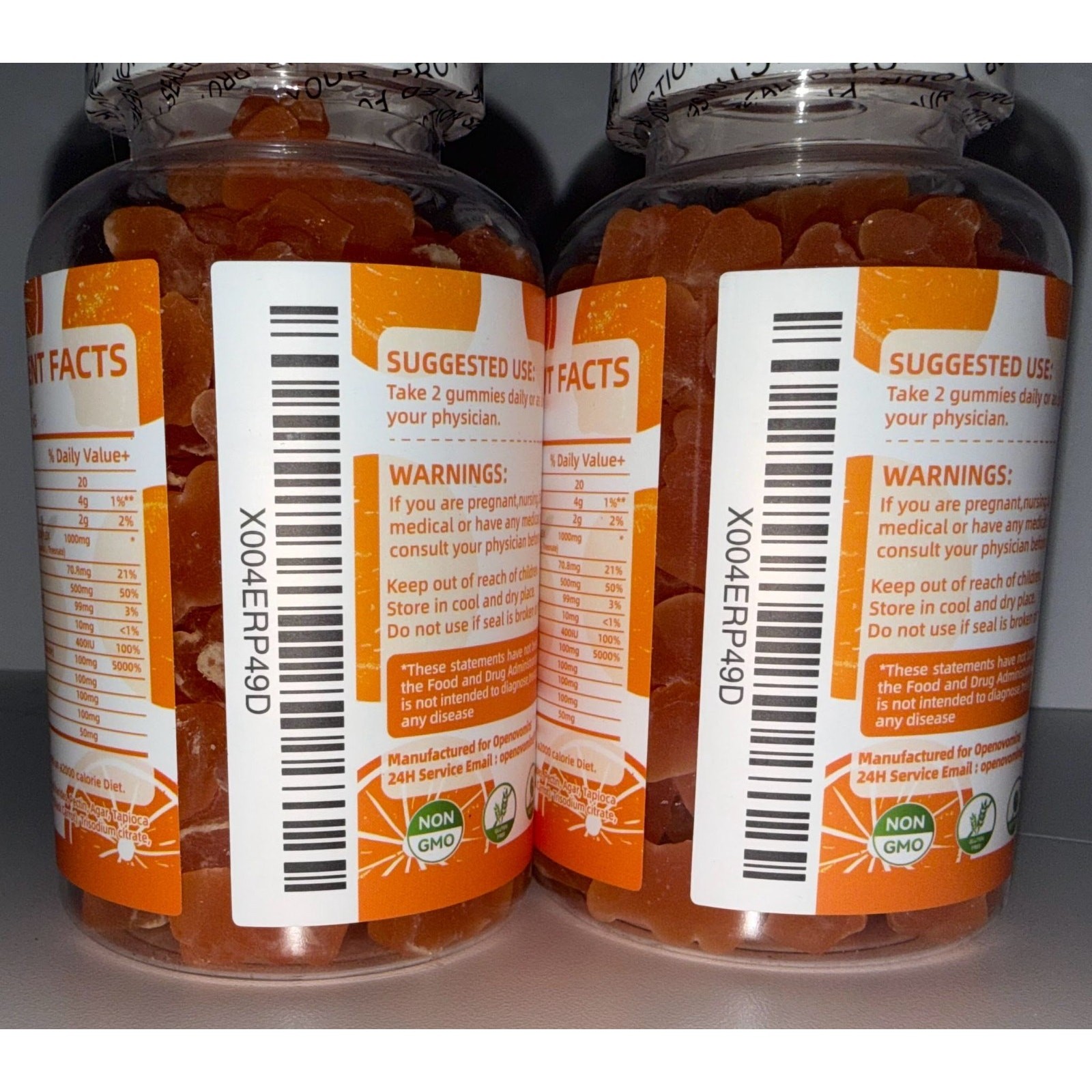Openovomins Magnesium Glycinate Gummies Orange Flavor 90 Count Each 2 Bottles