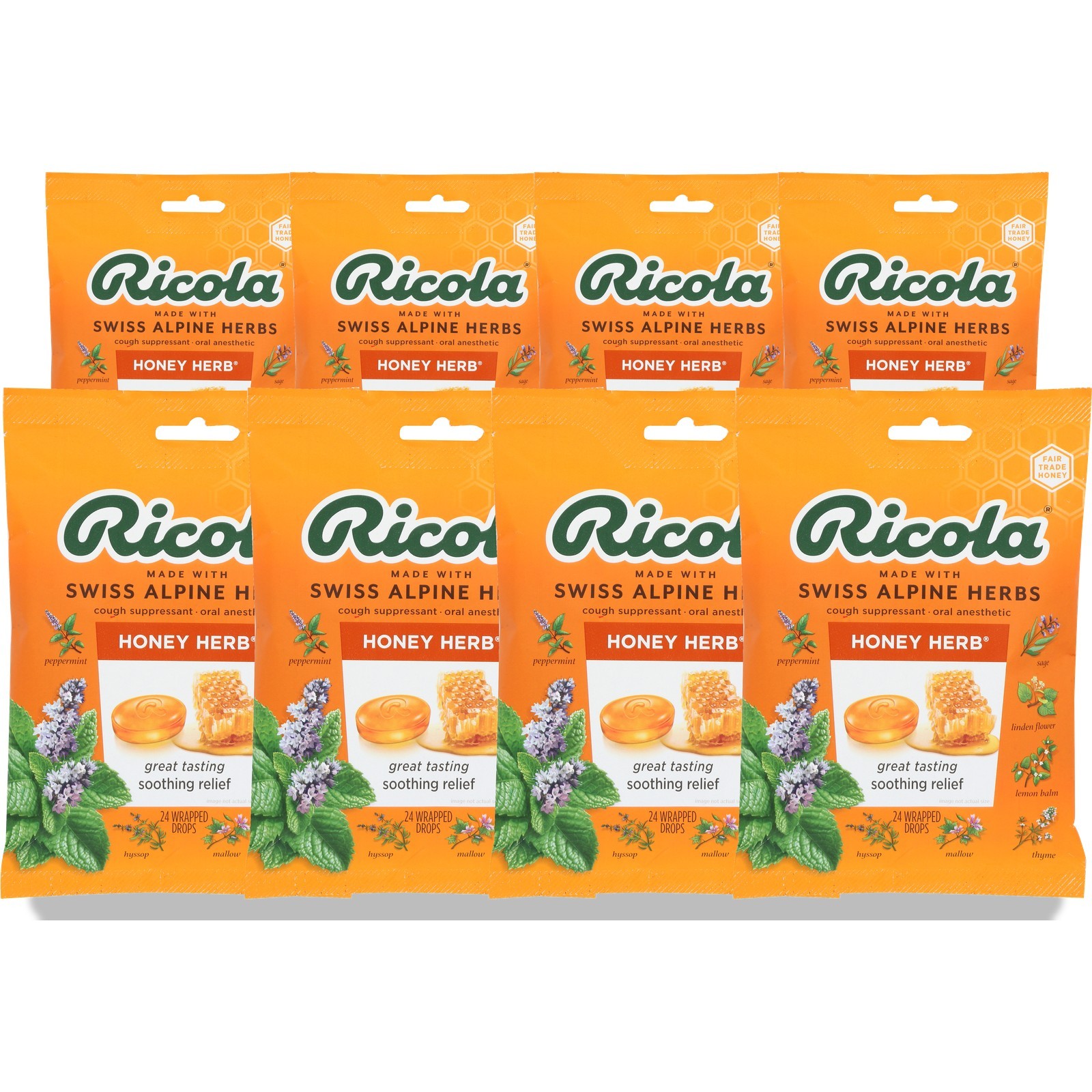 Ricola 24 Count Honey Herb Cough Suppressant Throat Drops Ct 8 Pack