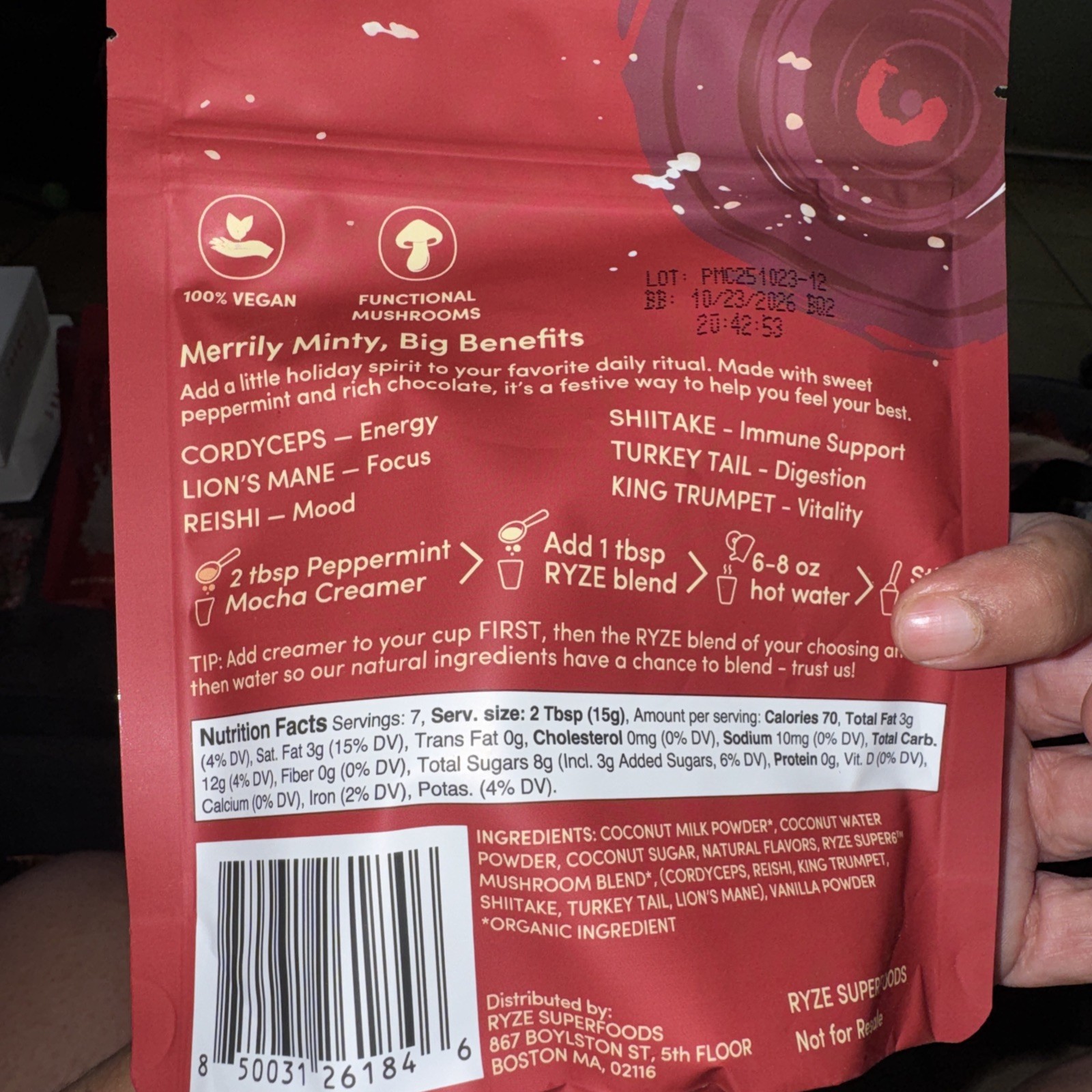 RYZE Superfood Creamer Powder Peppermint mocha 3.7 (105 G)
