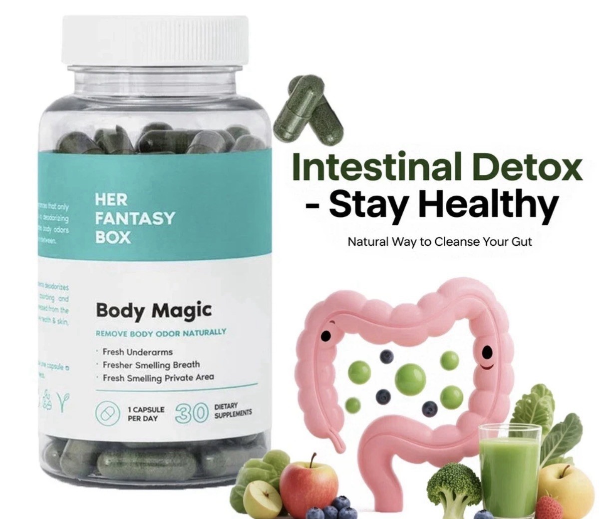 Her Fantasy Box Intestinal Detox Capsules, Parsley & Peppermint, 30 Count