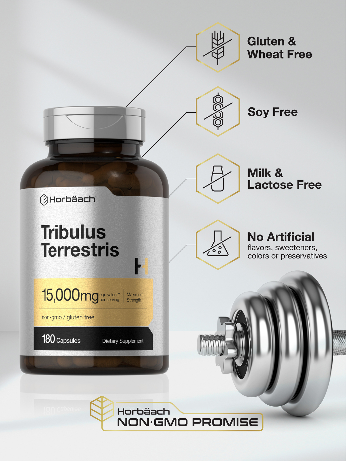 Tribulus Terrestris for Men 15,000mg | 180 Capsules | Gluten Free | by Horbaach