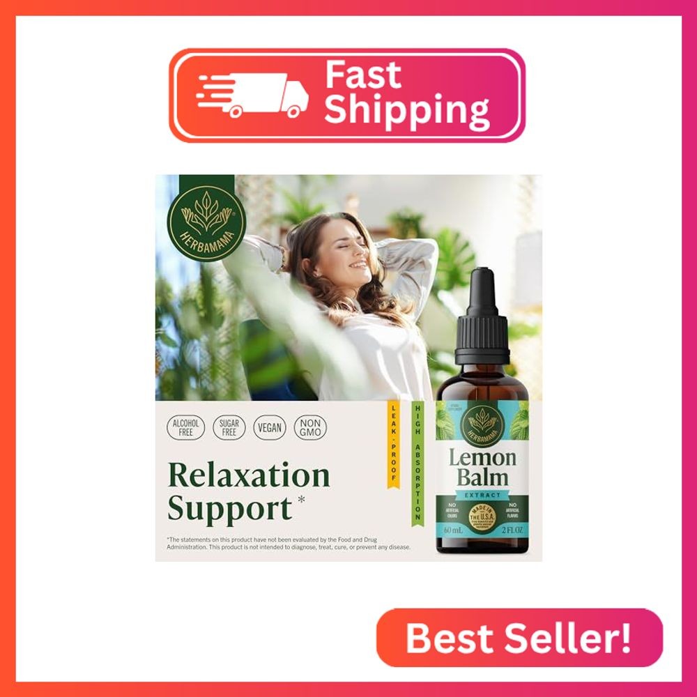 HERBAMAMA Lemon Balm Tincture – Vegan Lemon Balm Leaf Extract for Calm Support –