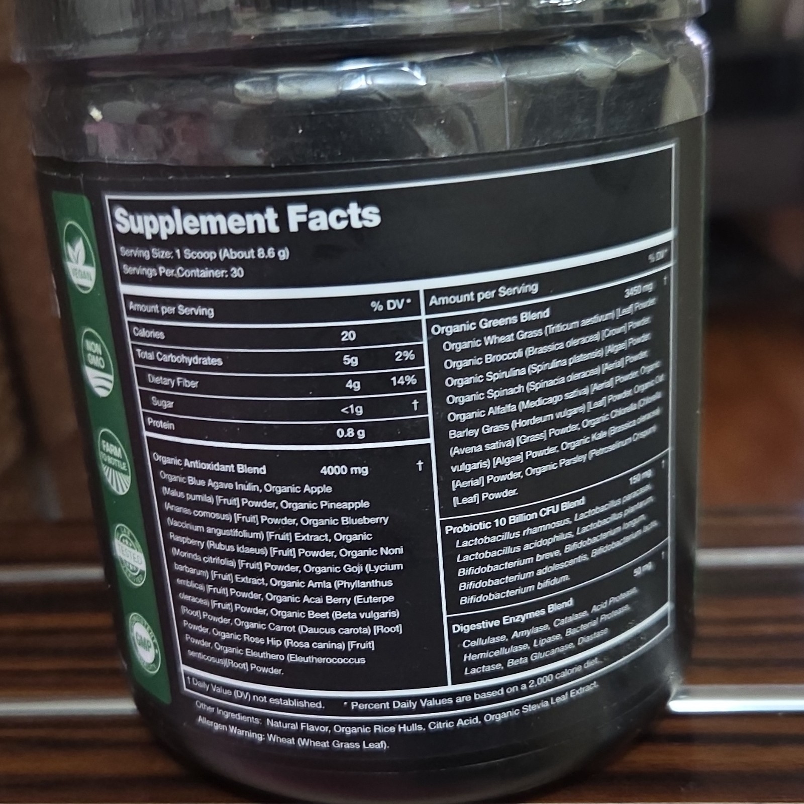 NutraChamps Super Greens Powder Organic Vegan Probiotics Enzymes 9.1oz