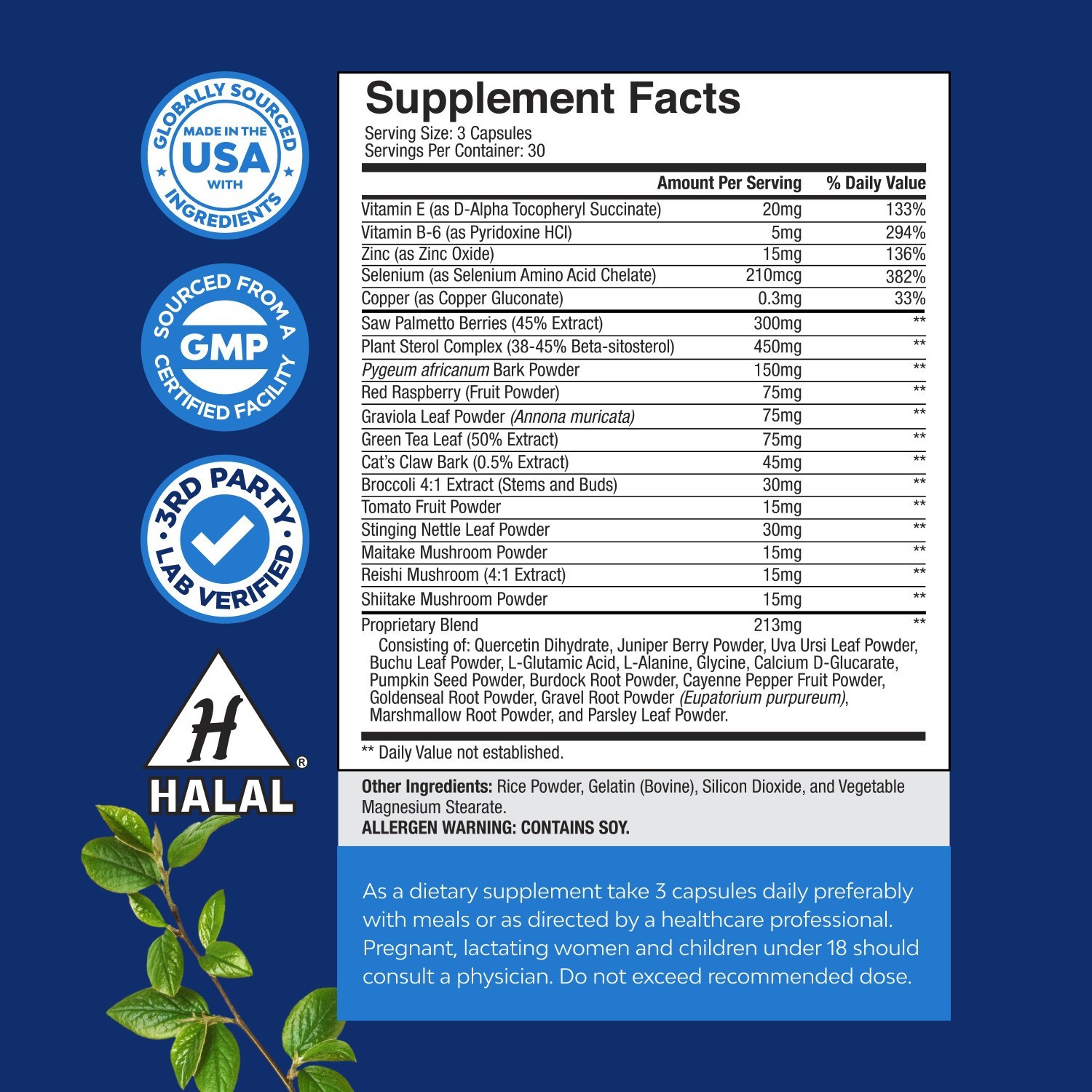 LOT 2- Prostate Support Herbal Prostate Supplement for Men-Saw Palmetto &Pygeum