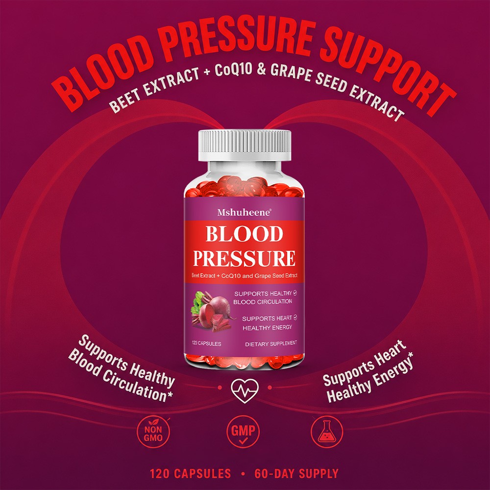 Blood Pressure Support with Beet Root, CoQ10, Heart & Circulation 30/60/120 Caps