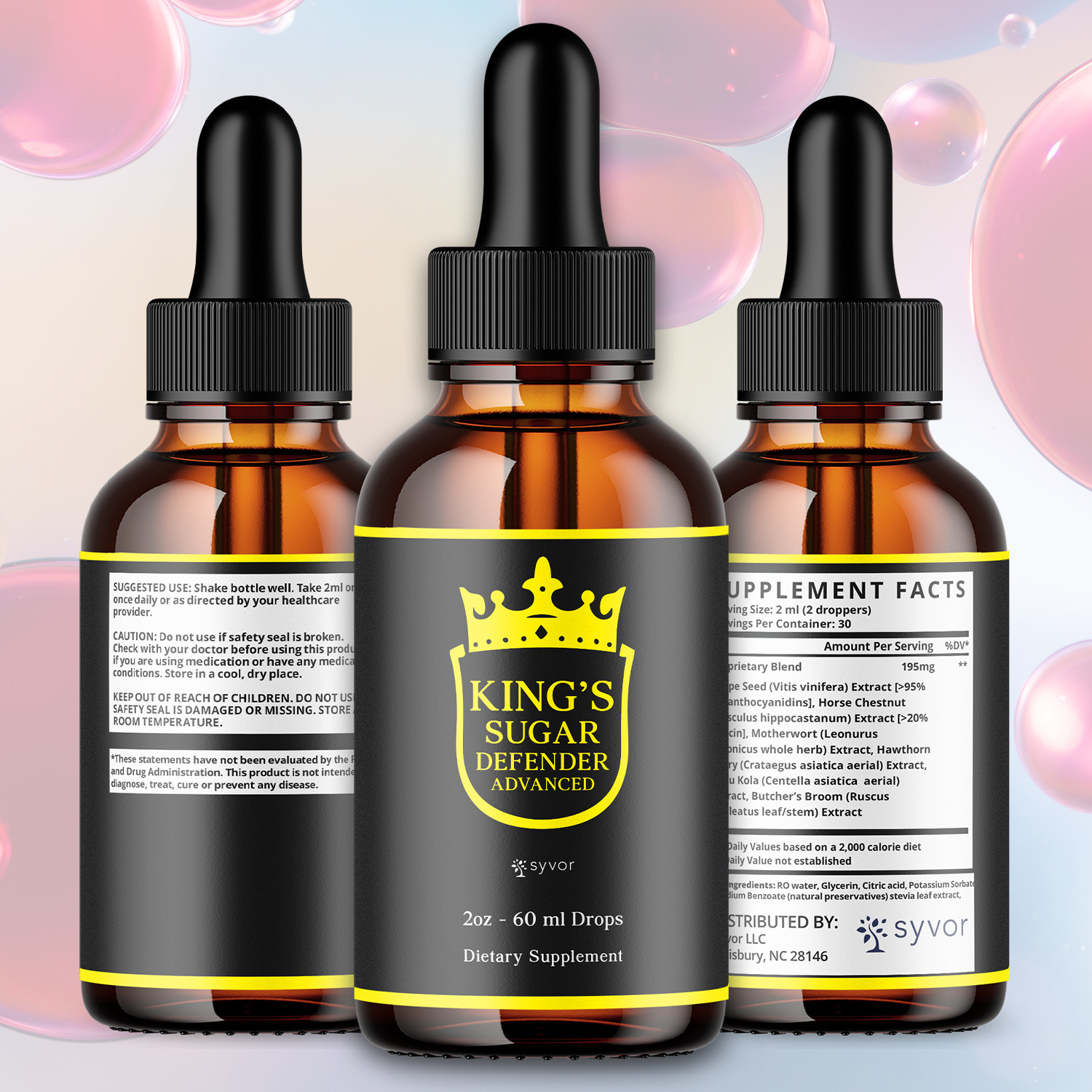 (2 Pack) King’s Sugar Defender Blood Support Drops Vitamin Supplement 60 Serving
