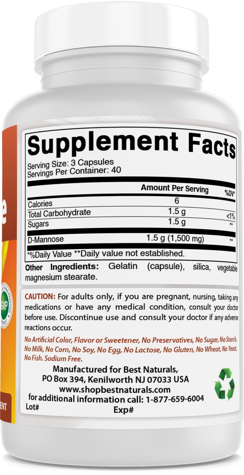 Best Naturals D-Mannose 1500 mg 120 Capsules