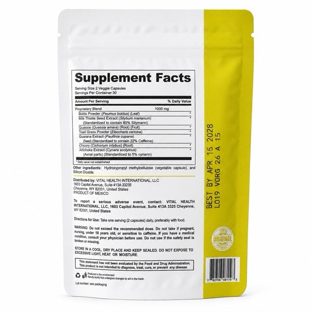 Vitalhealth V-Organex Boldo Toad Grass Chicory 60 Veggie Caps 605mg Non-GMO