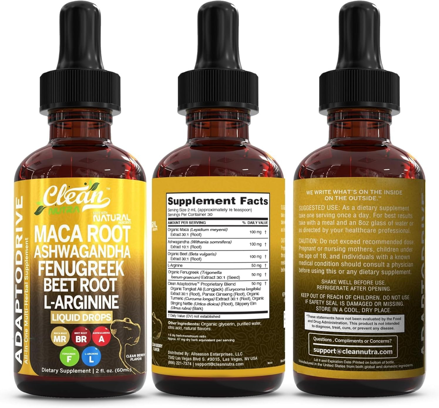 Clean Nutra Maca Ashwagandha Drops 2 Oz Adapto Drive – Adaptogen Liquid