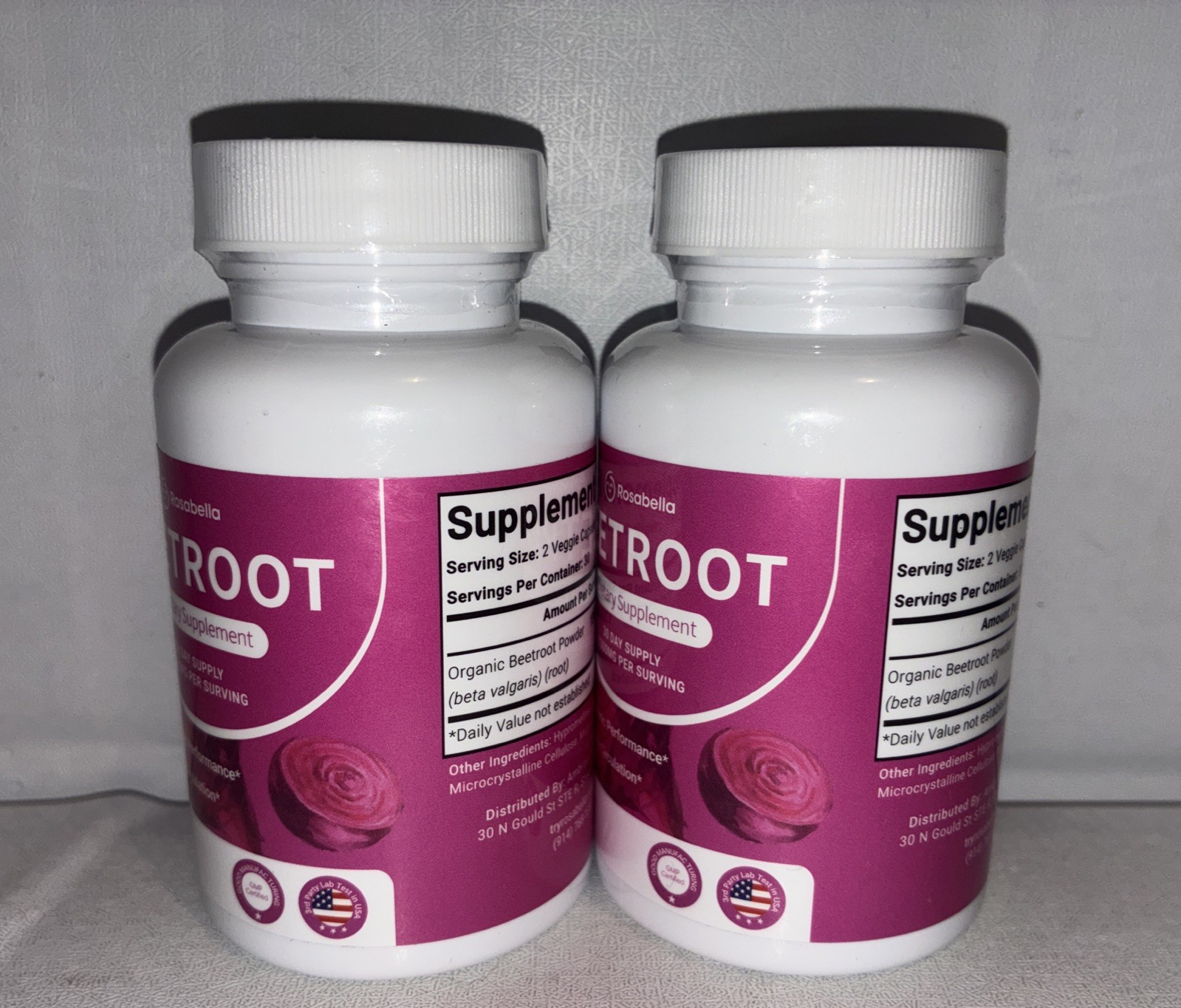 Lot Of 2- Rosabella Beetroot Dietary Supplement GMP 1300mg /60 Caps Each