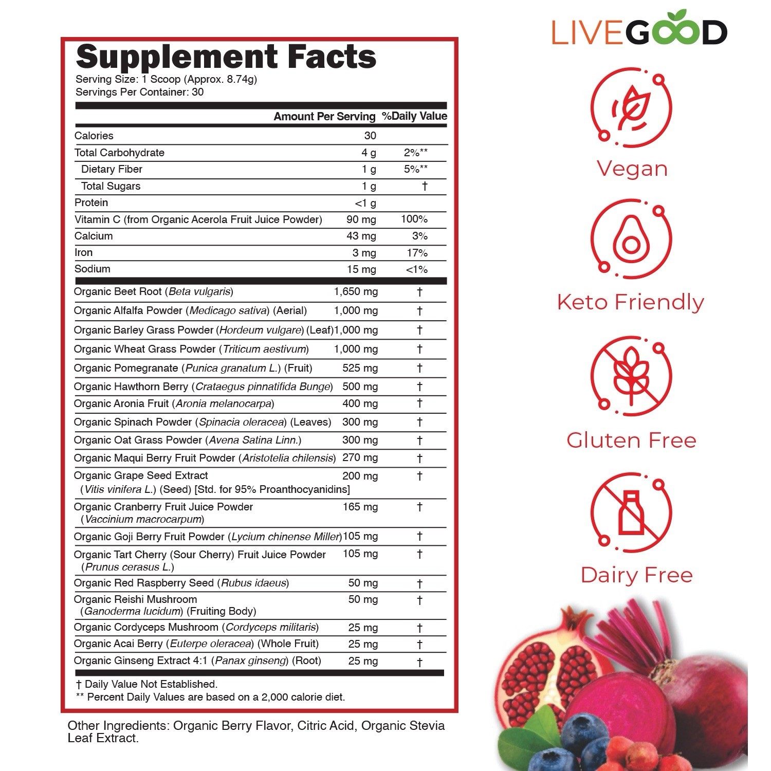 LiveGood Organic Super Reds Cardiovascular Power Dietary Supplement (Powder)