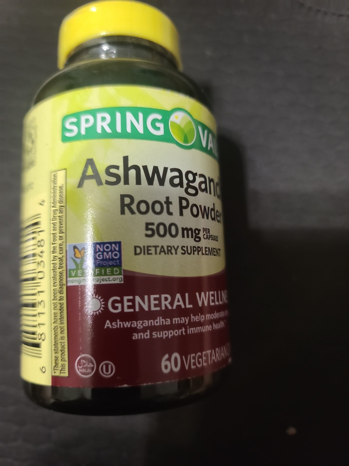 Spring Valley Ashwagandha Root Powder 500 mg Vegetarian Capsules – 60 ct