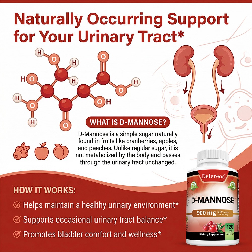 Urinary Tract Support Formula | D-Mannose with Cranberry, 30/60/120 Capsules