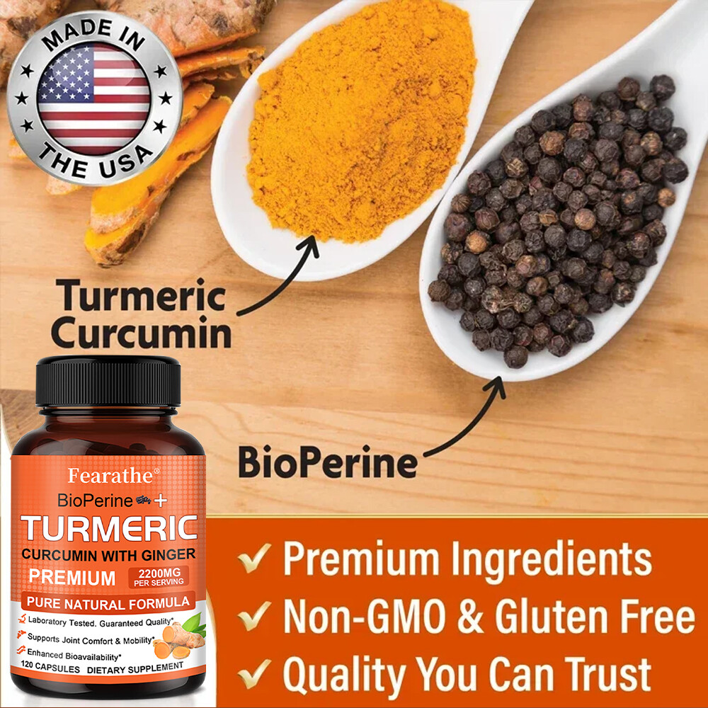Turmeric Curcumin 2200mg w/Ginseng – Bones, Joint Support Vegan Caps