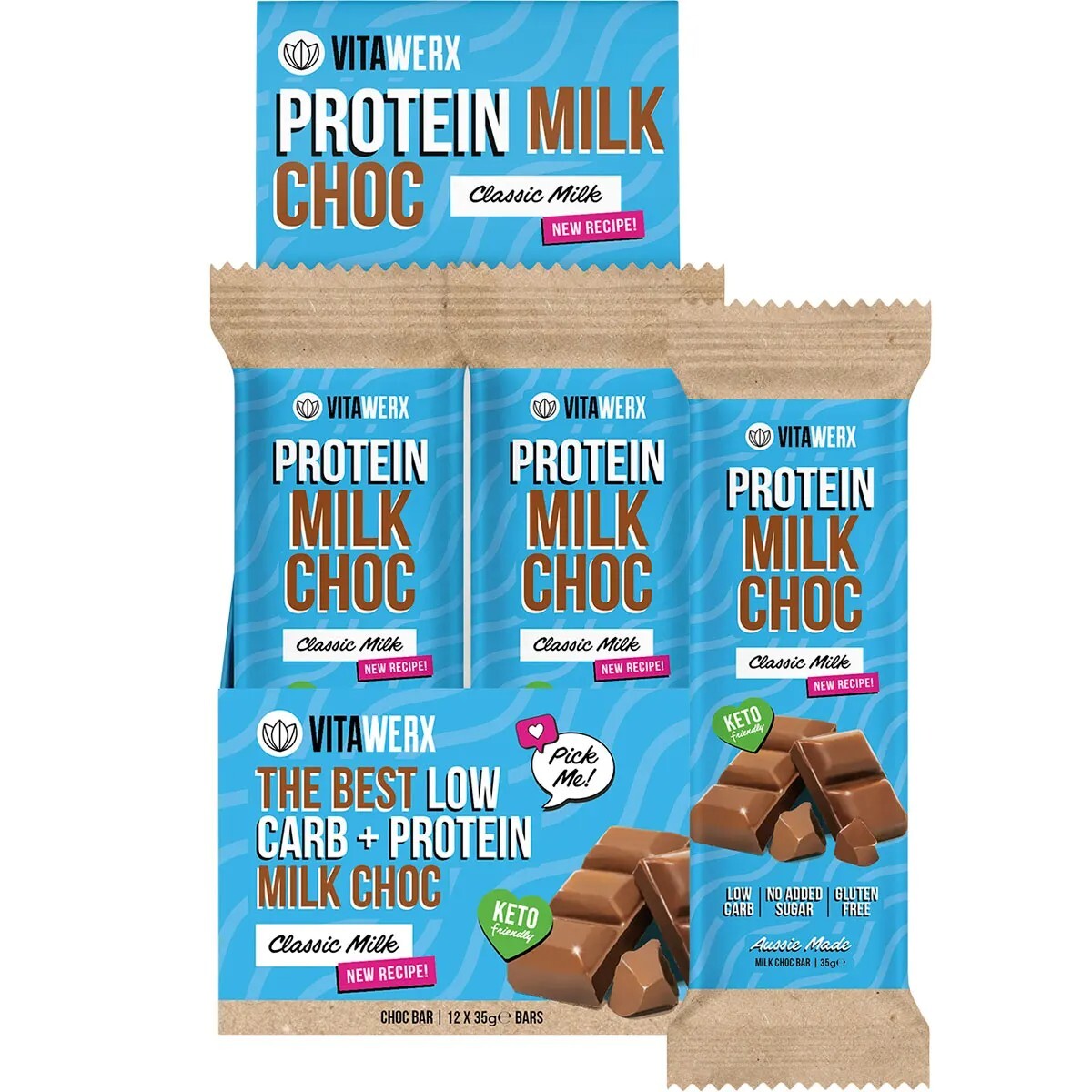 New Vitawerx Protein Milk Choc Bar 35g x 12 Bars