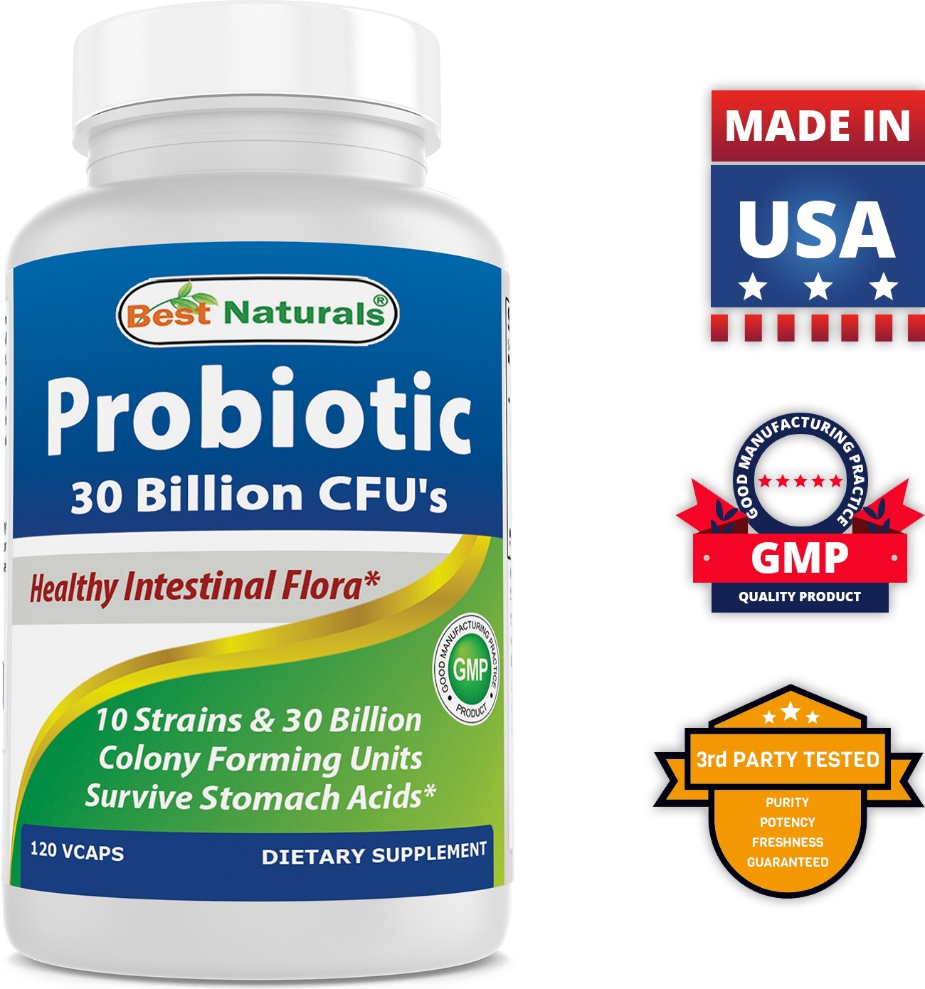 Best Naturals Probiotic 10 Strains & 30 Billion CFU, 120 Veggie Capsules