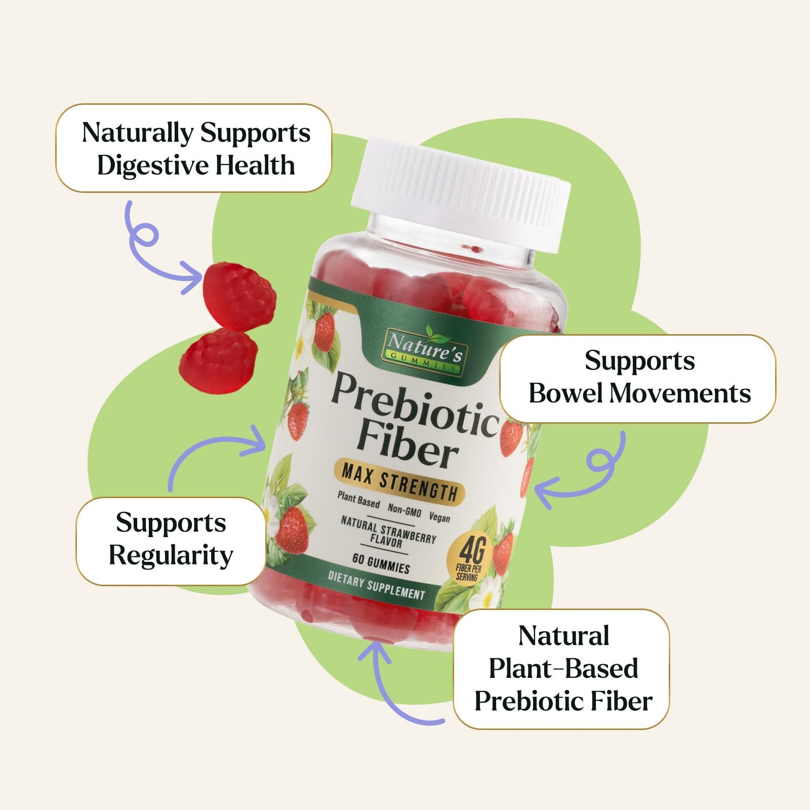 Nature’S Gummies Prebiotic Fiber Gummies – 4G Dietary Fiber Per Serving – Extra