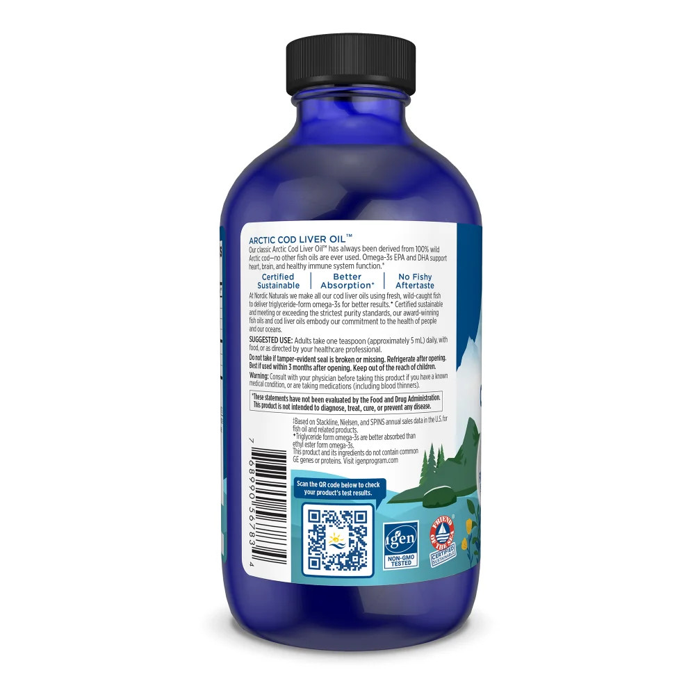 Nordic Naturals Arctic CLO – 100% Wild Cod Liver Oil, Strawberry Flavor, 8 Oz