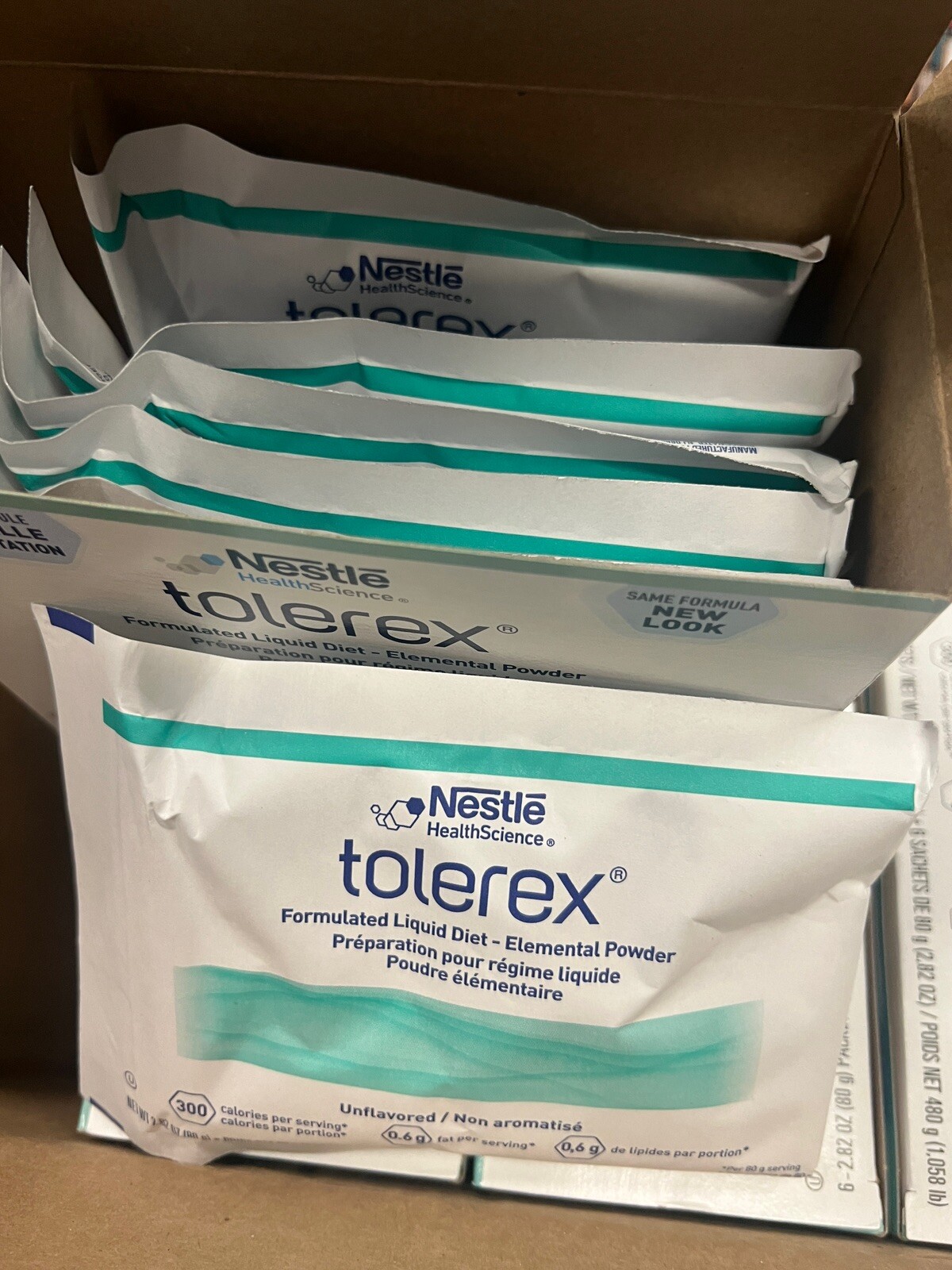 Nestle Tolerex Unflavored Powder 2.82 oz 1x Box of 6 Packets – Dated 7/2025