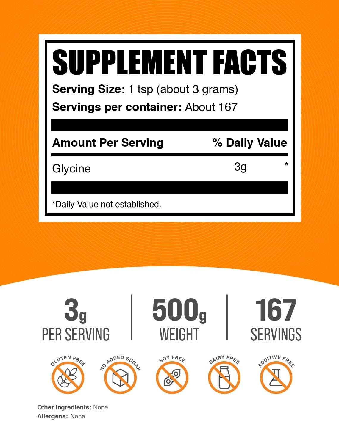 BulkSupplements.com Glycine Powder 1.1 Pound (167 Servings) Pack of 1, Multi