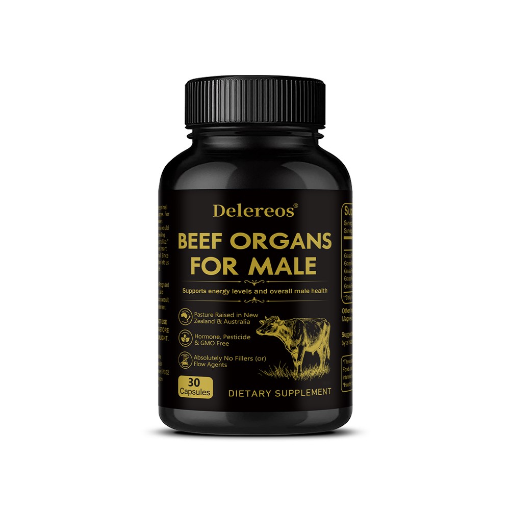 Delereos Grass-Fed Beef Organs Supplement for Men, 30/60/120 Caps, 60-Day Supply