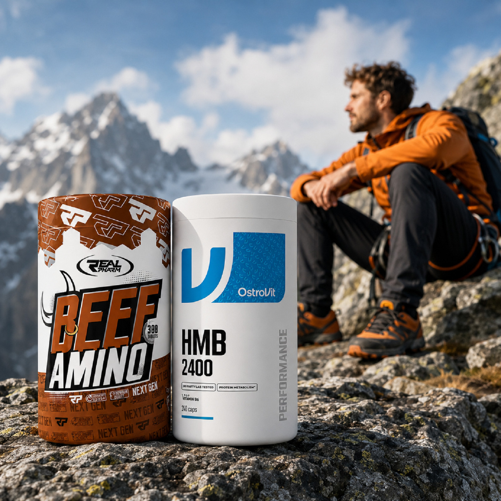 REAL PHARM BEEF AMINO + OSTROVIT HMB -Muscle Support Recovery Amino Regeneration