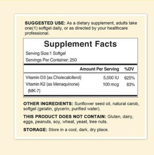 5-Pack Vitamin D3 + K2 Capsules – Immunity & Daily Wellness Support – 300 Caps
