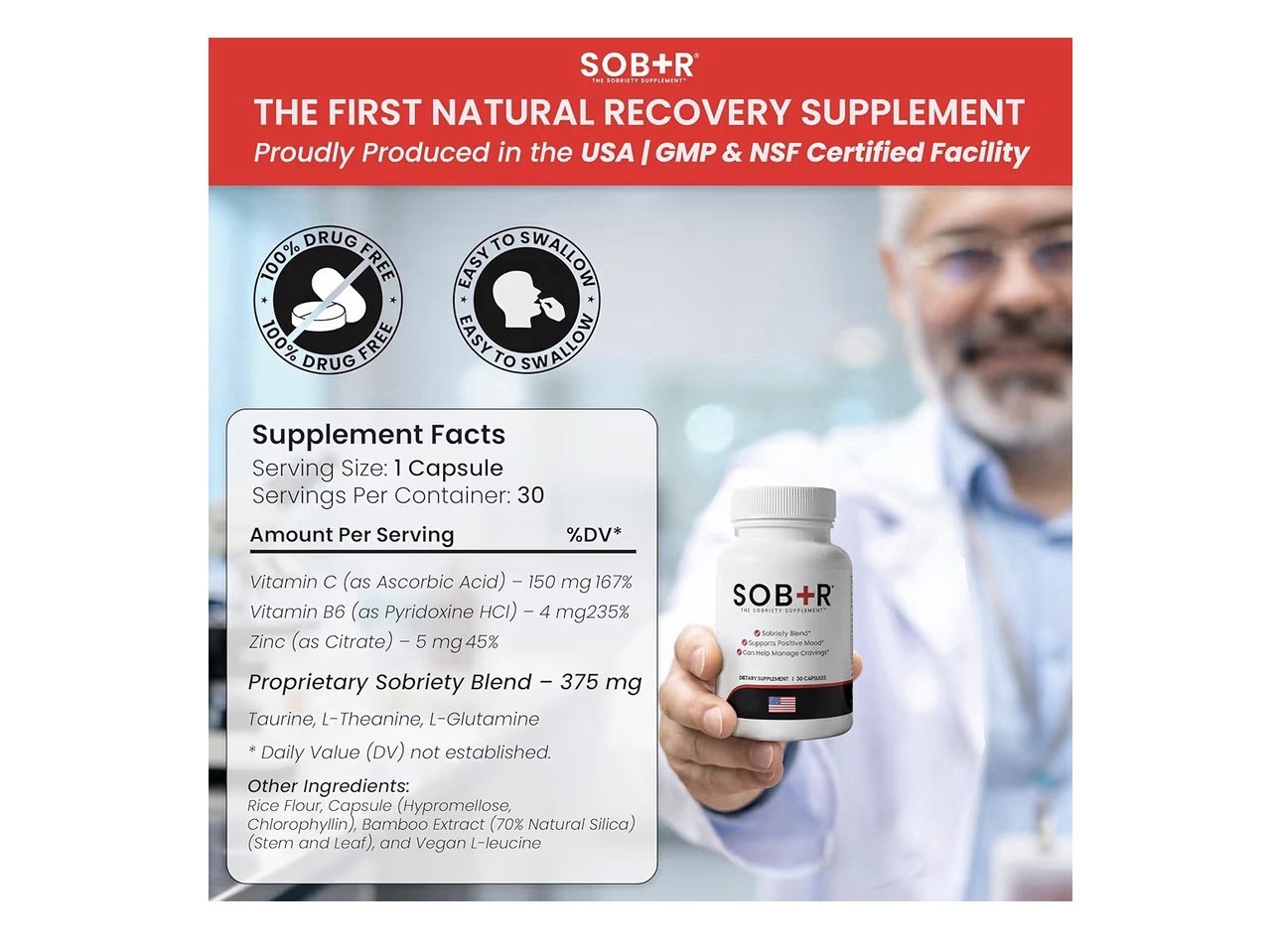 SOB+R Sobriety Supplement Mood Support – 30 Capsules