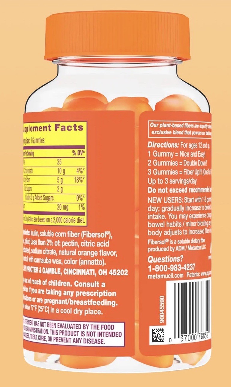 Metamucil Fiber Gummies Sugar Free Orange 72 Ct Psyllium Husk Digestive Health