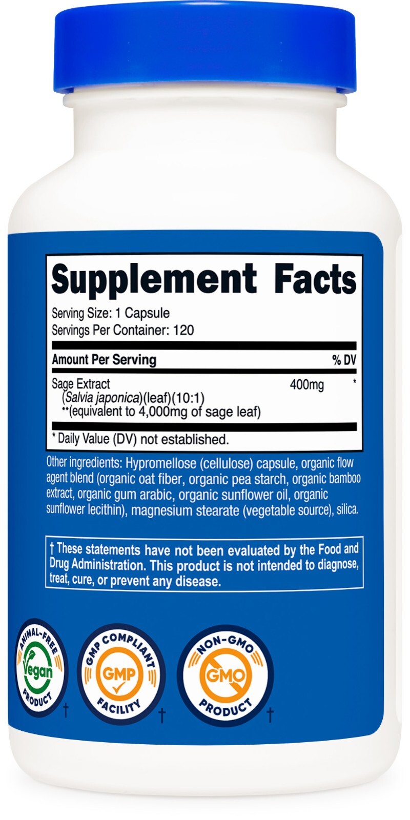 Nutricost Sage Extract (4,000mg Equivalent) 120 Capsules – Vegan, GMO-Free