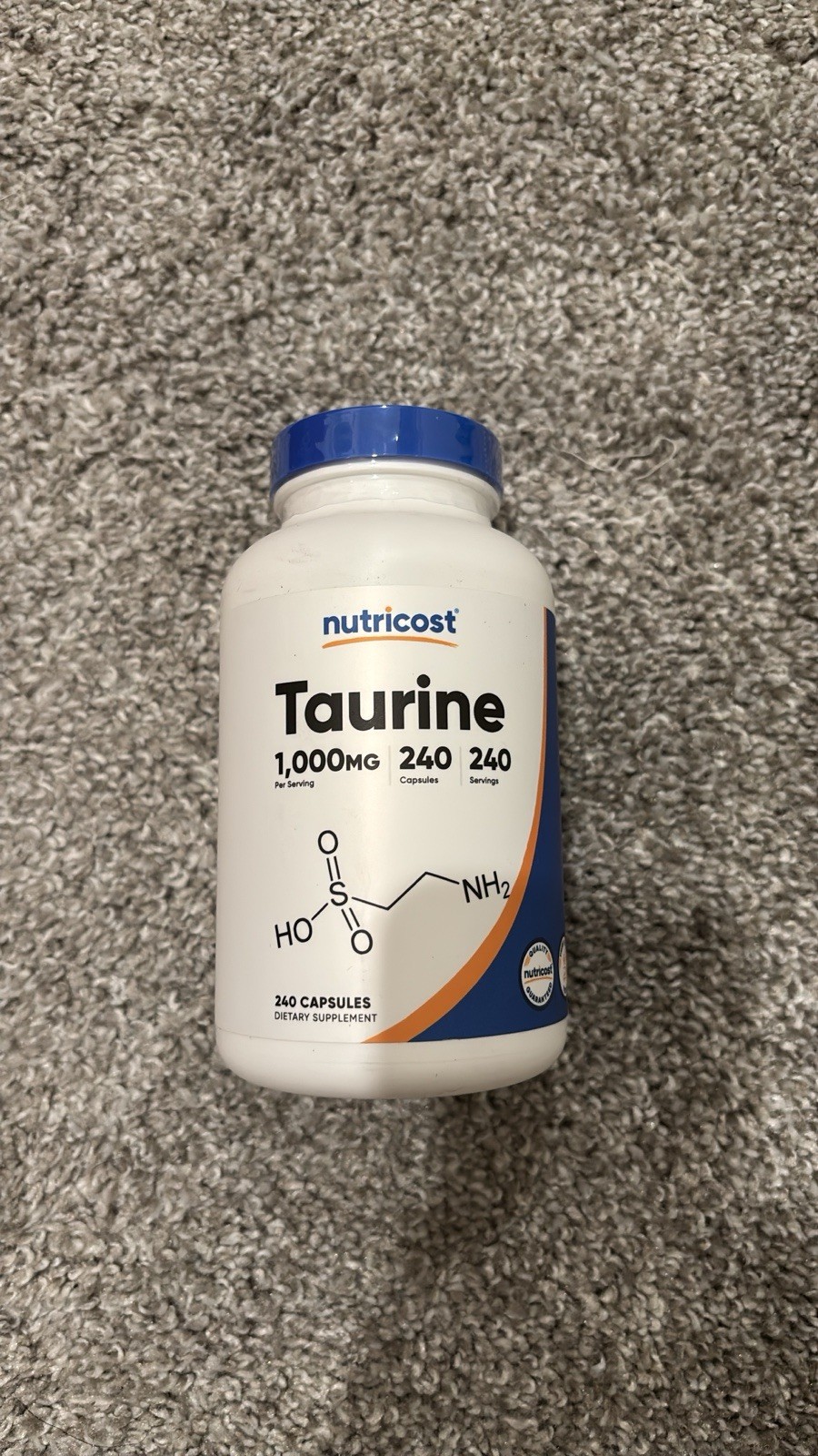 Nutricost Taurine 1000mg 240 Capsules Gluten-Free Non-GMO Third Party Tested