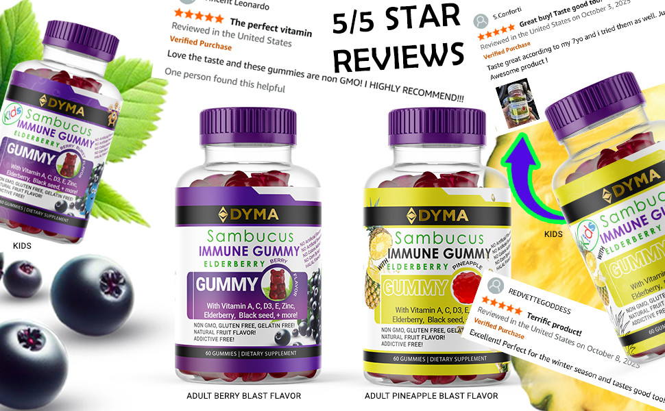 DYMA® Elderberry Multivitamin Kids Gummies With Black Seed Oil, Berry Blast Flav