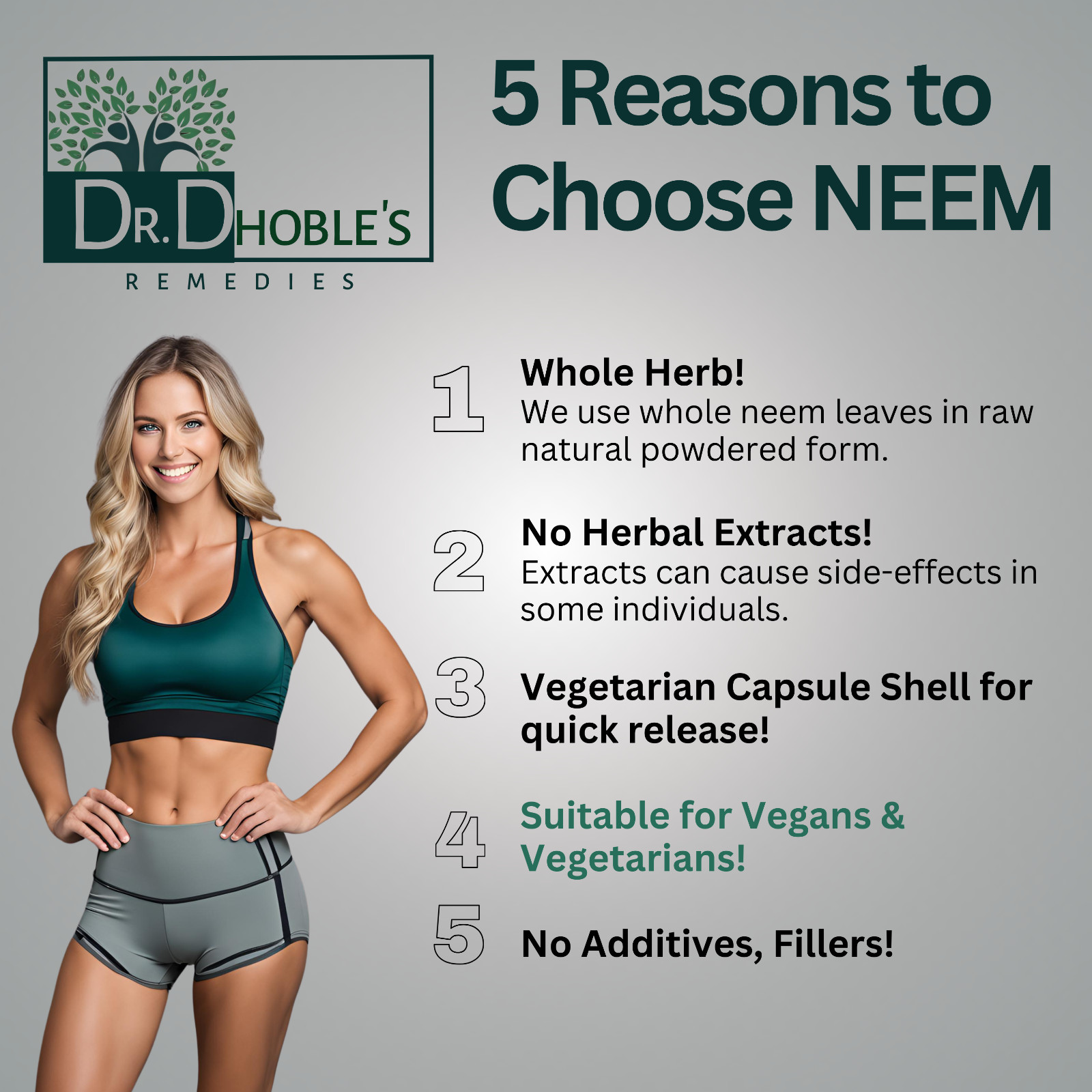 Neem · 900 Mg/ Serving · Gluten-Free · Dr. Dhoble’s · 60 Vegan Capsules · 2 Pack