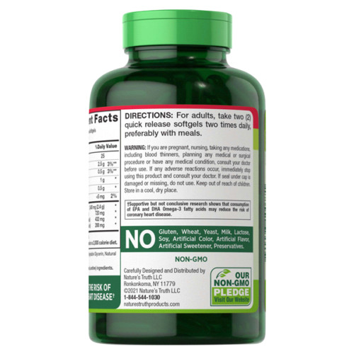 Natures Truth Fish Oil 2,400 mg Natural Lemon Flavor Omega-3 120 Soft gels