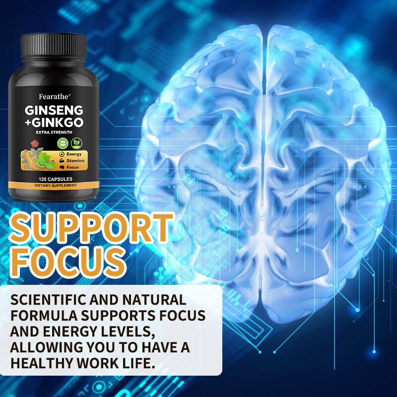 Korean Panax Ginseng 1650mg w/ Ginkgo Biloba for Memory Focus Energy Stamina