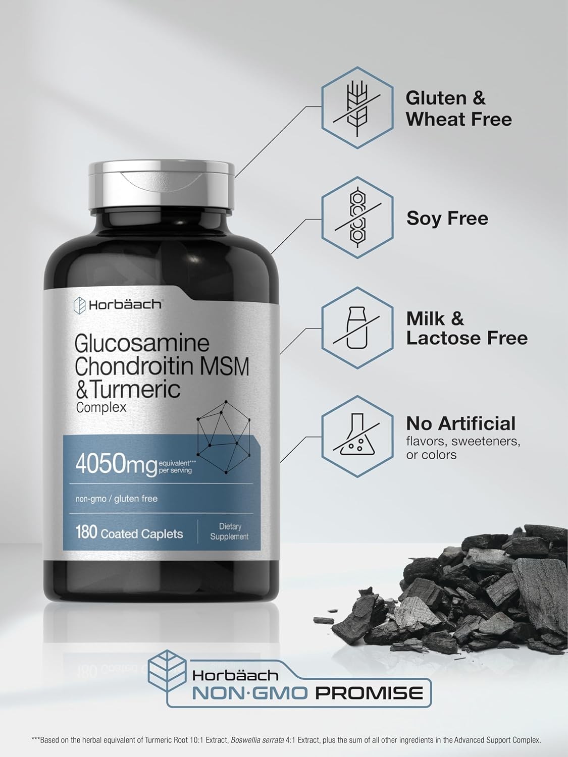 Glucosamine Chondroitin with Turmeric & MSM 4050mg | 180 Caplets | by Horbaach