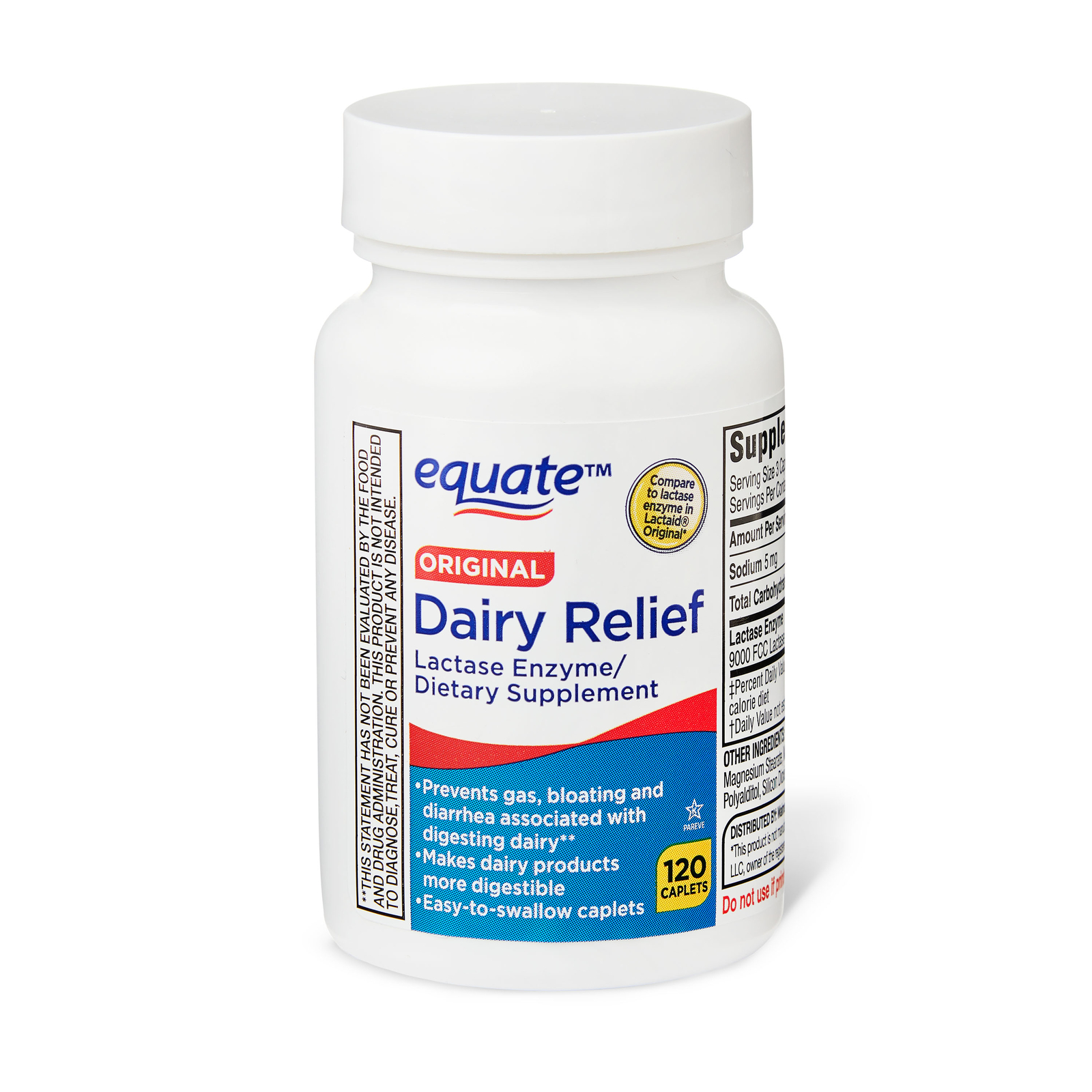 Equate Dairy Relief Caplets Original Support Diarrhea Easy-to-swallow 120 Count