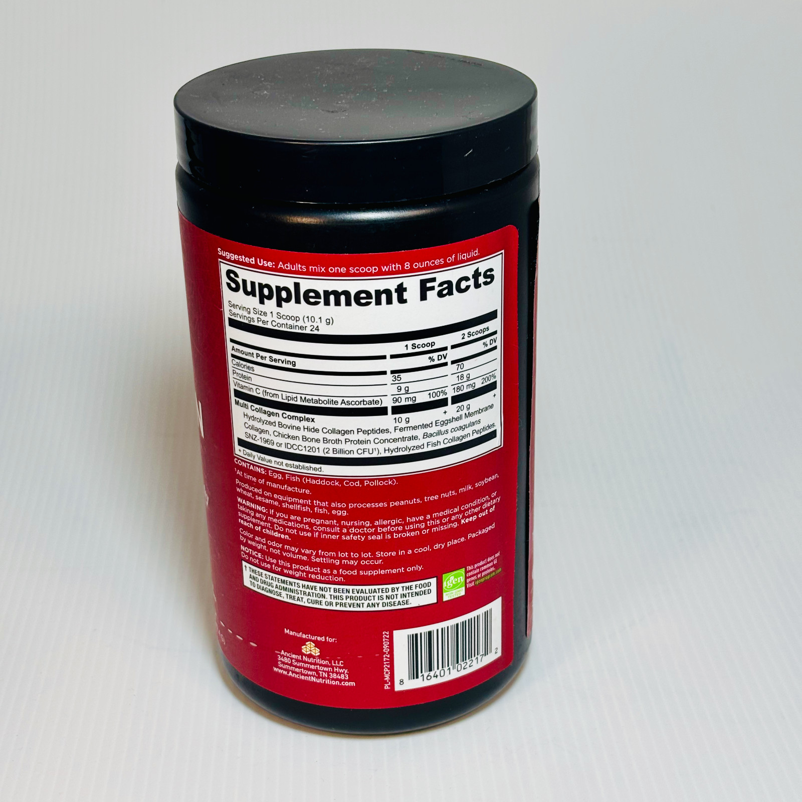 Ancient Nutrition Multi Collagen Protein Vitamin C & Probiotics 8.6 oz Exp 12/26