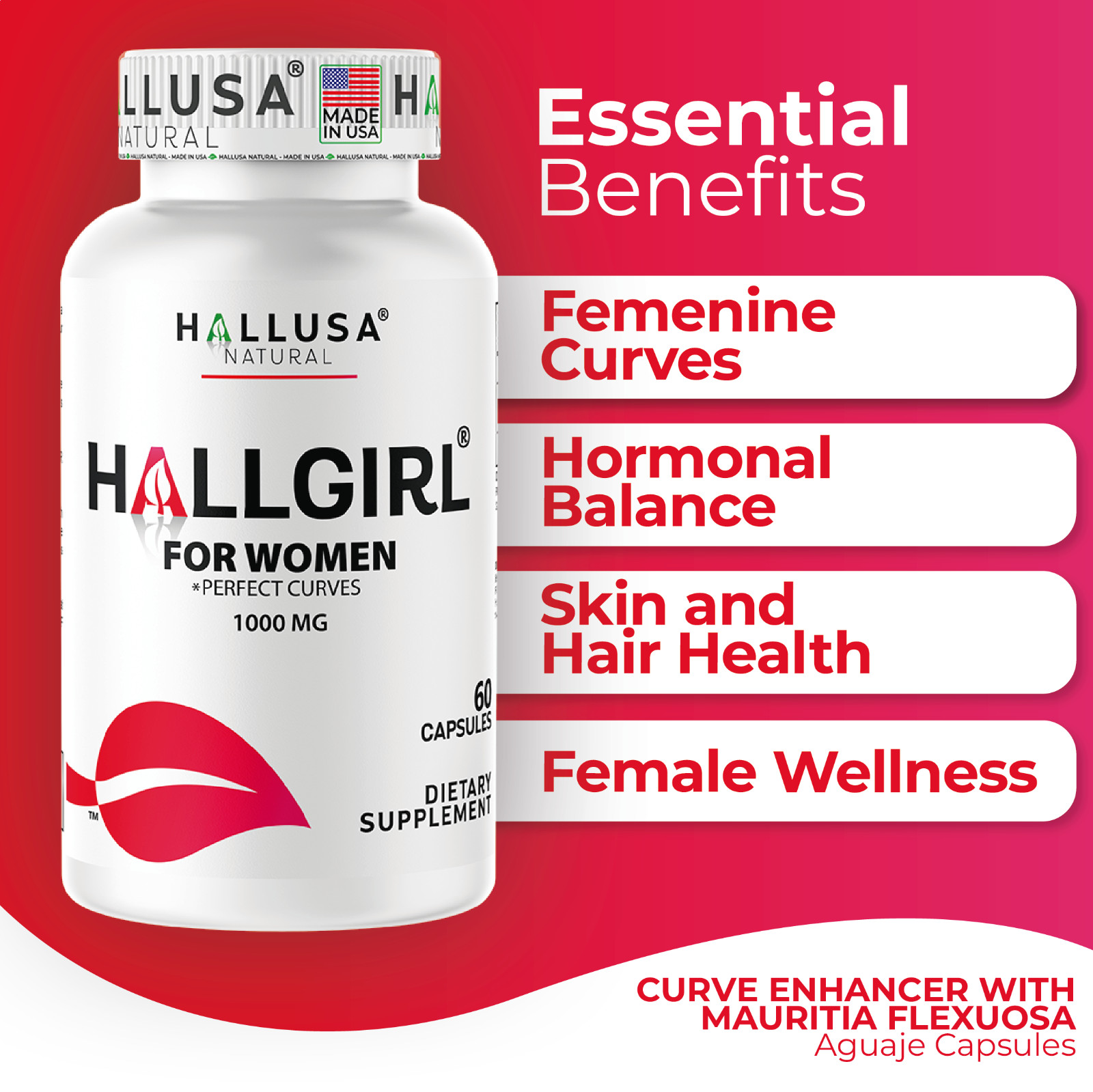 HALLGIRL BIG BOOTY, BREAST & HIPS – Aguaje capsules – For MEN and WOMEN