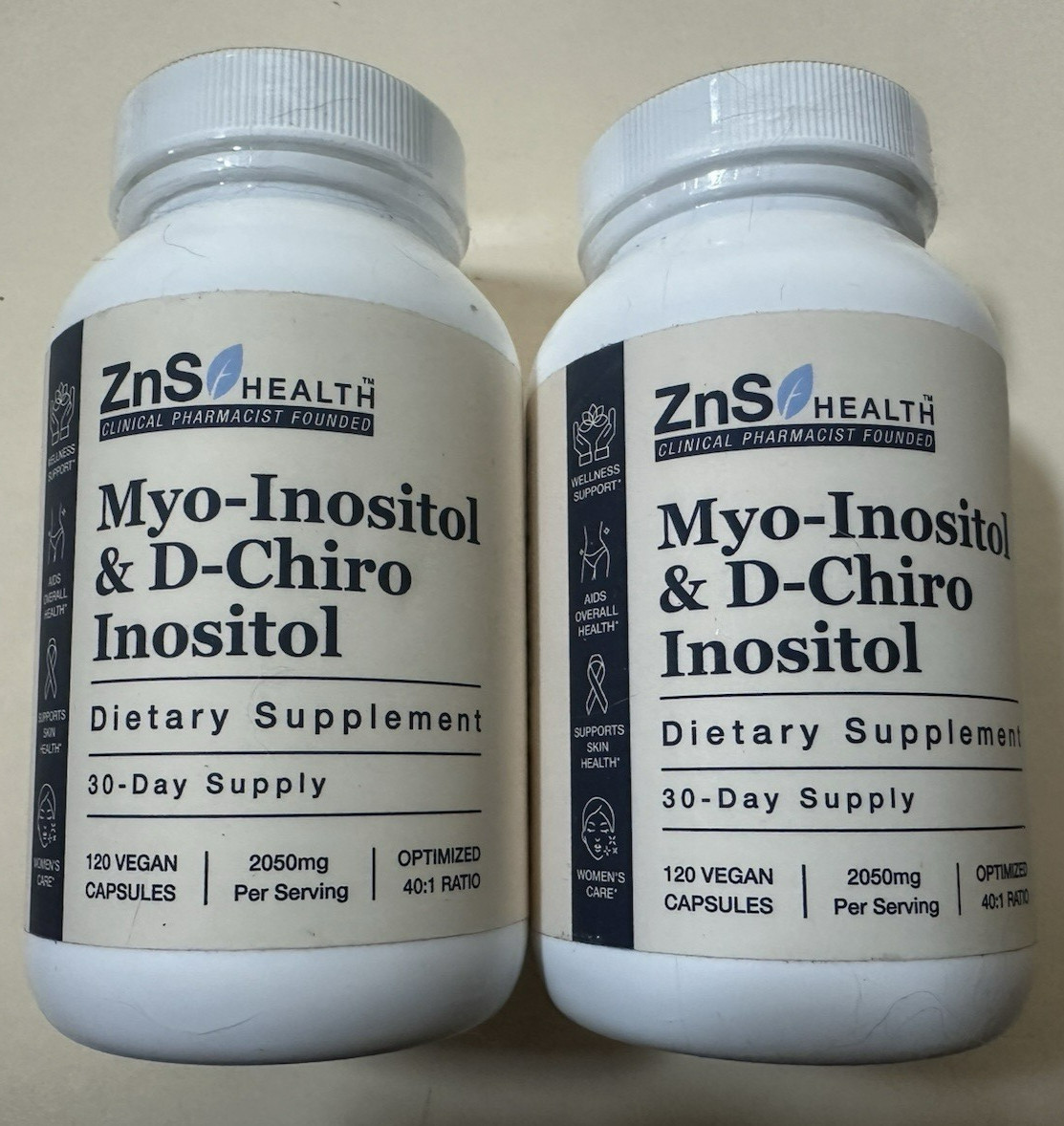 Lot of 2 ZnS Health Myo-Inositol & D-Chiro Inositol – 120 caps ea – 01/2027