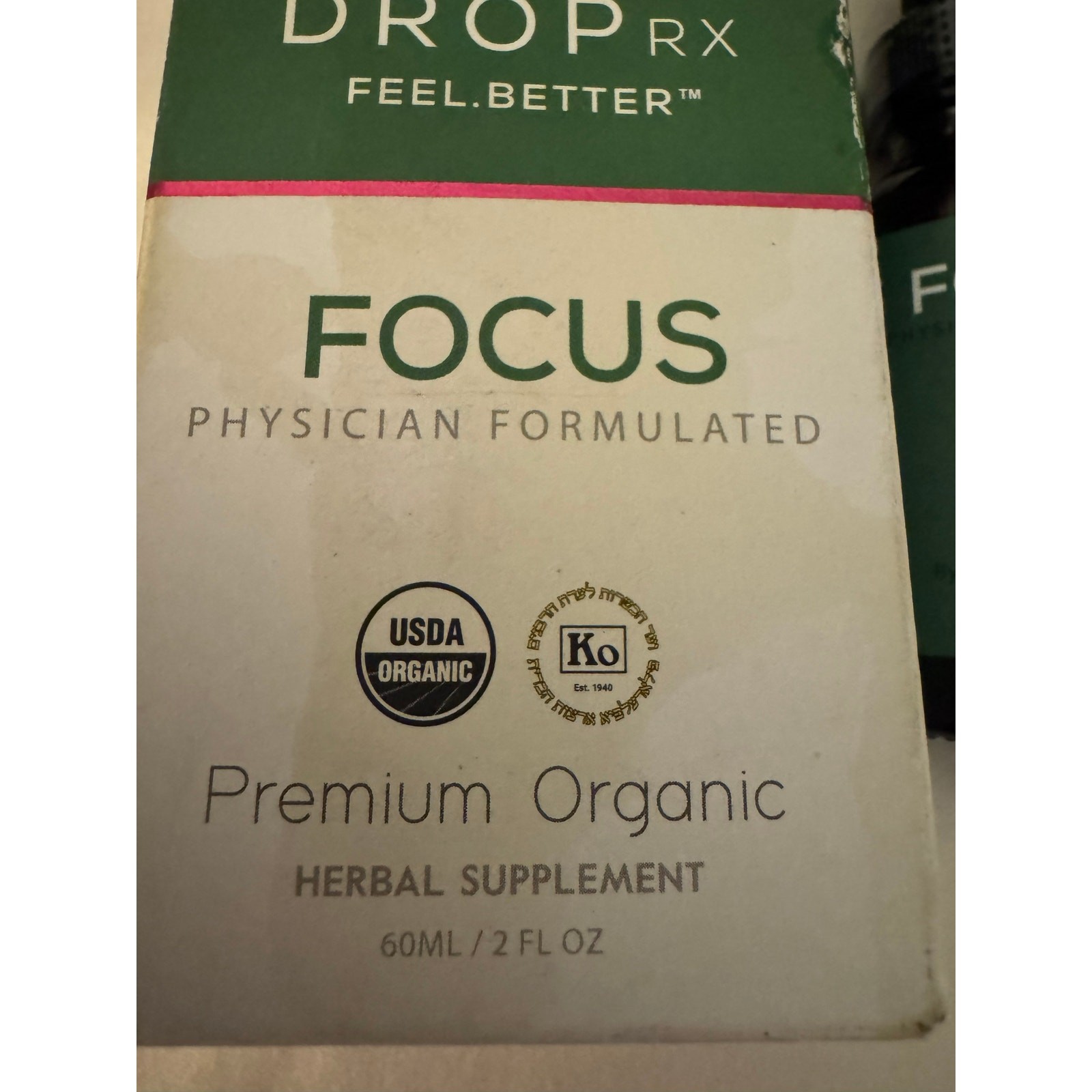 DropRx Focus Organic Herbal Supplement Drops Brain/Memory Support 2 fl oz NIB